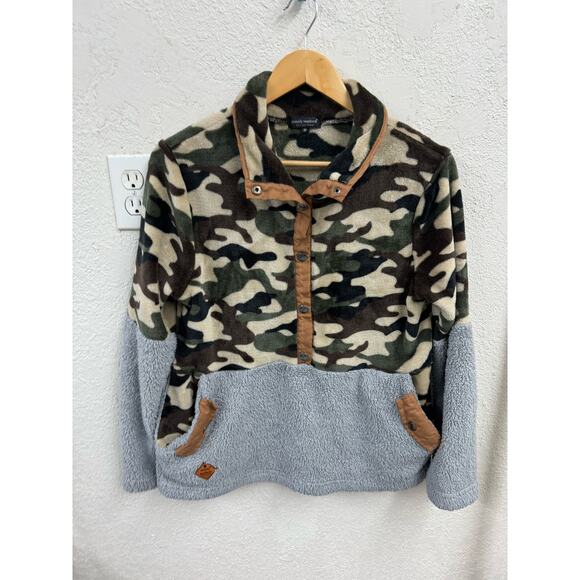 Simply Southern Camo and Gray Sherpa Jacket Snap Front Medium - Picture 1 of 6